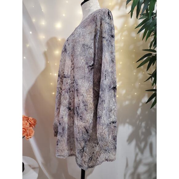 LOGO by Lori Goldstein Floral Tie Dye Sheer Lace Top Womens Size 5X Long Sleeve - Picture 4 of 11